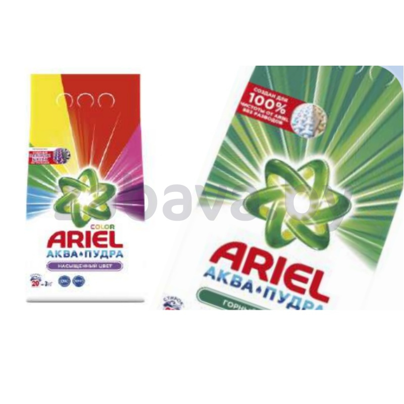 Порошок для стирки Ariel, аромат вербены, горный родник или Color and Style, 3 кг