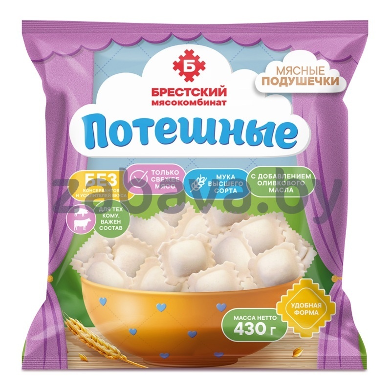 Пельмени «Мясные подушечки» «Потешные», зам., «Брестский» МК, 430 г
