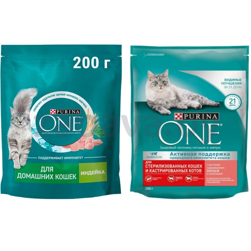 Корм сухой Purina One, индейка или лосось-пшеница, 200 г