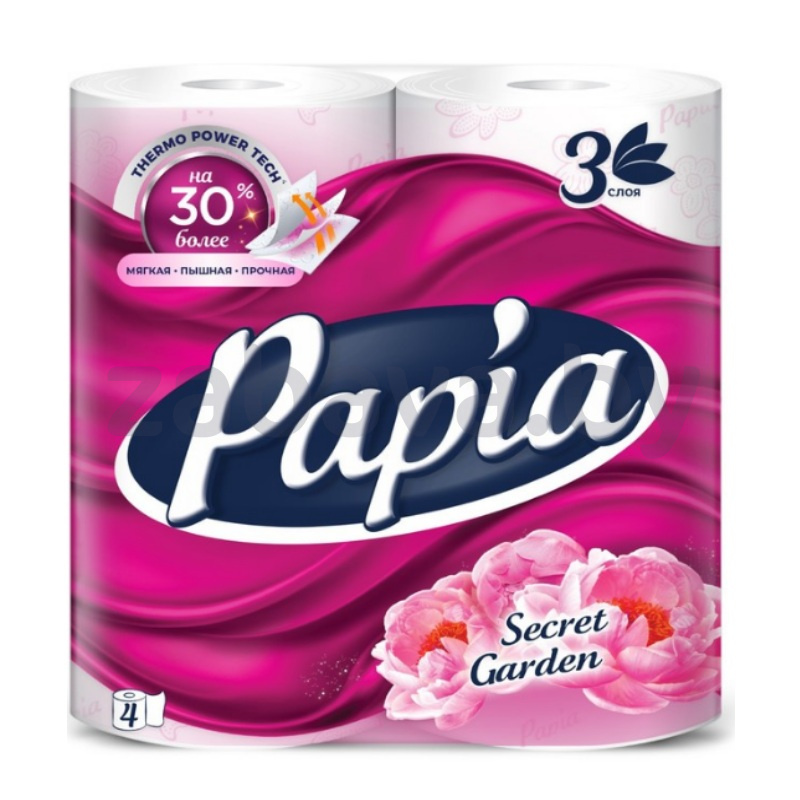 Бумага туалетная Papia Secret Garden, 3 сл., 4 рул.