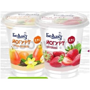 Йогурт «Беллакт» жирн. 2,9%, клубника или груша, ваниль, 380 г