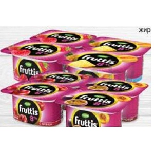 Продукт йогуртный Fruttis, 8%, 115 г, вишня-первик-маракуйя или малина-ананас-дыня