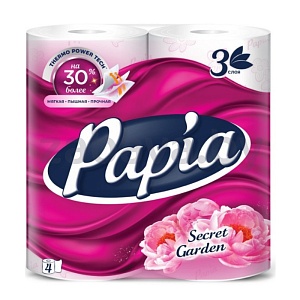 Бумага туалетная Papia Secret Garden, 3 сл., 4 рул.
