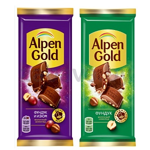 Шоколад Alpen Gold, фундук-изюм или фундук, 80 г